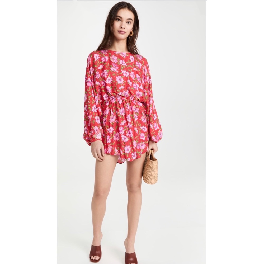 LoveShackFancy Red Hand Painted Floral Mini Dress NWT Large - Picture 10 of 16